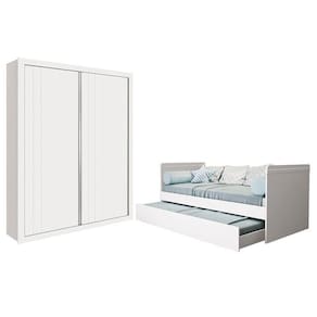 Jogo De Quarto Guarda Roupa Prince E Bicama Nuth Branco Fosco Com 2 Colchões Supreme - Reller Móveis Branco Fosco
