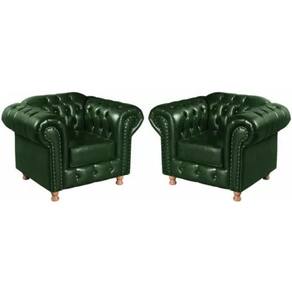 Kit 2 Poltronas Chesterfield Luís Xv Vintage Retrô Capitonê Couro Verde