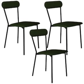 Kit 03 Cadeiras Estofada Para Sala De Jantar Liora Preto C01 Linho Verde Musgo - Lyam Decor