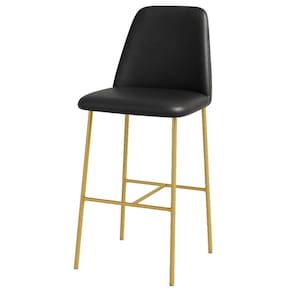 Banqueta Turquia Couro Preto Em Metal Dourado