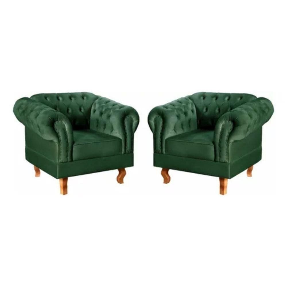 Kit 2 Poltronas Chesterfield Dom Pedro Vintage Retrô Capitonê Veludo Verde