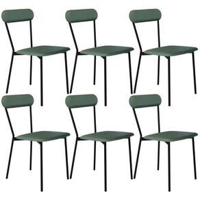 Kit 06 Cadeiras Estofada Para Sala De Jantar Liora Preto C01 Courino Verde Sálvia - Lyam Decor