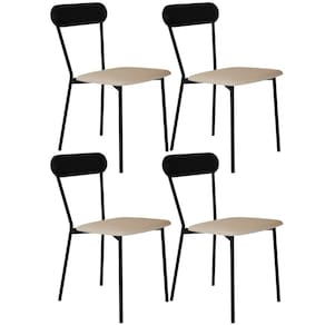 Kit 04 Cadeiras Estofada Para Sala De Jantar Liora Preto C01 Linho Areia Courino Preto - Lyam Decor