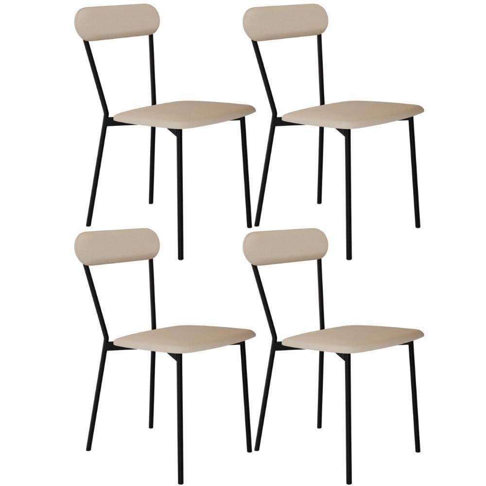Kit 04 Cadeiras Estofada Para Sala De Jantar Liora Preto C01 Linho Areia - Lyam Decor