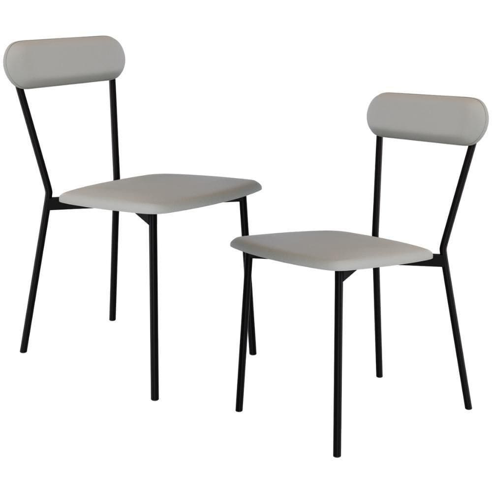 Kit 02 Cadeiras Estofada Para Sala De Jantar Liora Preto C01 Courino Off White - Lyam Decor
