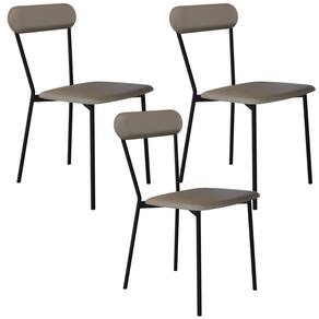 Kit 03 Cadeiras Estofada Para Sala De Jantar Liora Preto C01 Courino Cinza - Lyam Decor