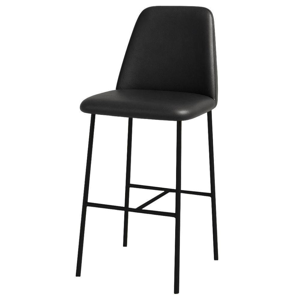 Banqueta Turquia Couro Preto Em Metal Preto