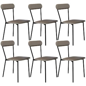 Kit 06 Cadeiras Estofada Para Sala De Jantar Liora Preto C01 Courino Cinza - Lyam Decor