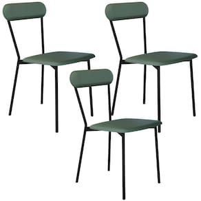 Kit 03 Cadeiras Estofada Para Sala De Jantar Liora Preto C01 Courino Verde Sálvia - Lyam Decor