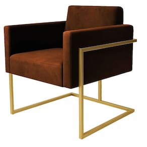 Poltrona Decorativa Bélgica Couro Caramelo Metal Dourado
