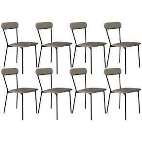 Kit 08 Cadeiras Estofada Para Sala De Jantar Liora Preto C01 Courino Cinza - Lyam Decor