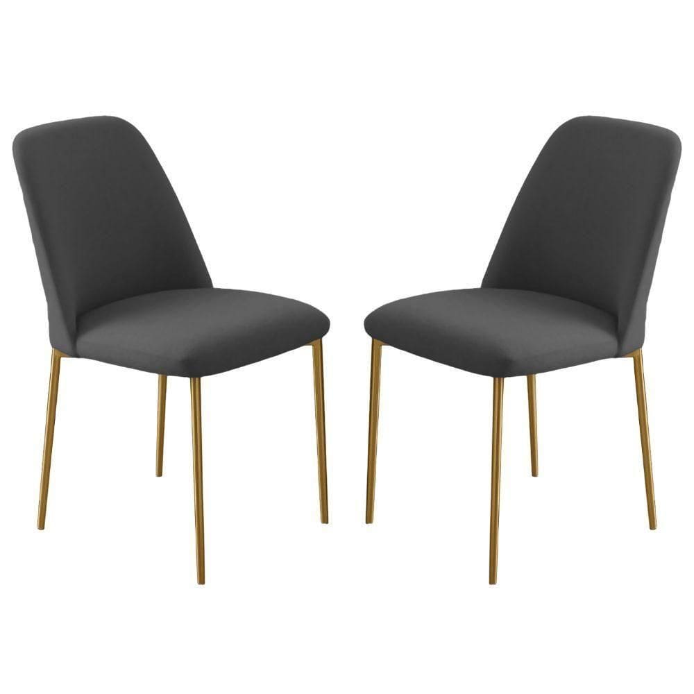 Conjunto 2 Cadeiras Londres Veludo Cinza Metal Dourado