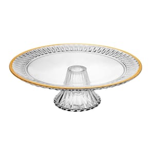 Prato para Bolo de Cristal com Pé e Fio de Ouro Radial - Lyor