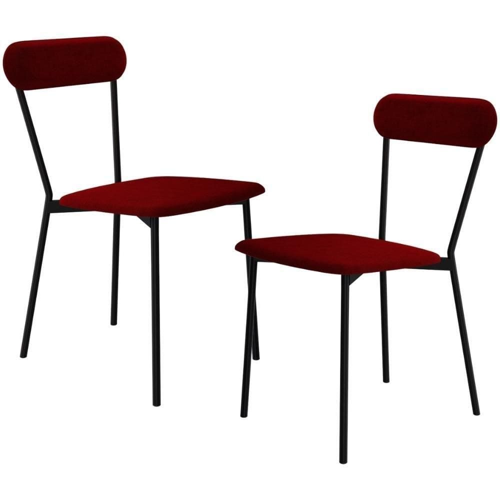 Kit 02 Cadeiras Estofada Para Sala De Jantar Liora Preto C01 Veludo Vermelho Vinho - Lyam Decor