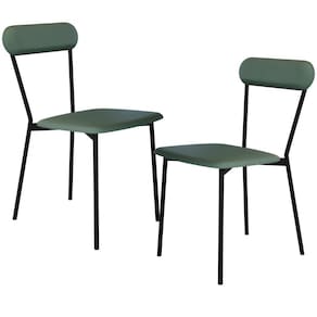 Kit 02 Cadeiras Estofada Para Sala De Jantar Liora Preto C01 Courino Verde Sálvia - Lyam Decor