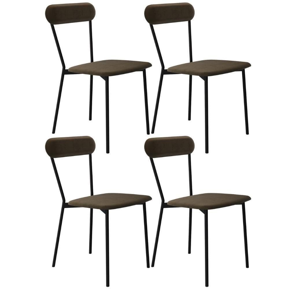 Kit 04 Cadeiras Estofada Para Sala De Jantar Liora Preto C01 Veludo Marrom Sand - Lyam Decor