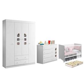 Dormitório Lívia Guarda Roupa, Cômoda E Berço Mel Branco Com Colchão Supreme - Phoenix Baby Branco