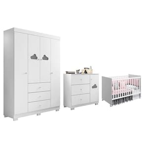 Dormitório Infantil Ane Guarda Roupa, Cômoda E Berço Mel Branco - Phoenix Baby Branco