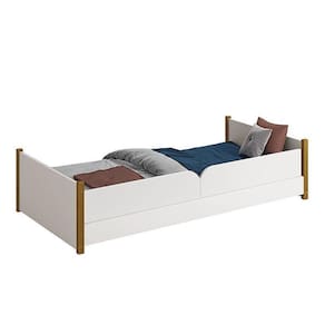 Cama Evolutiva Ravi Branco Fosco Pés Amadeirado, Proteção Lateral Lisa E Colchão D20 - Reller Móveis Branco Fosco