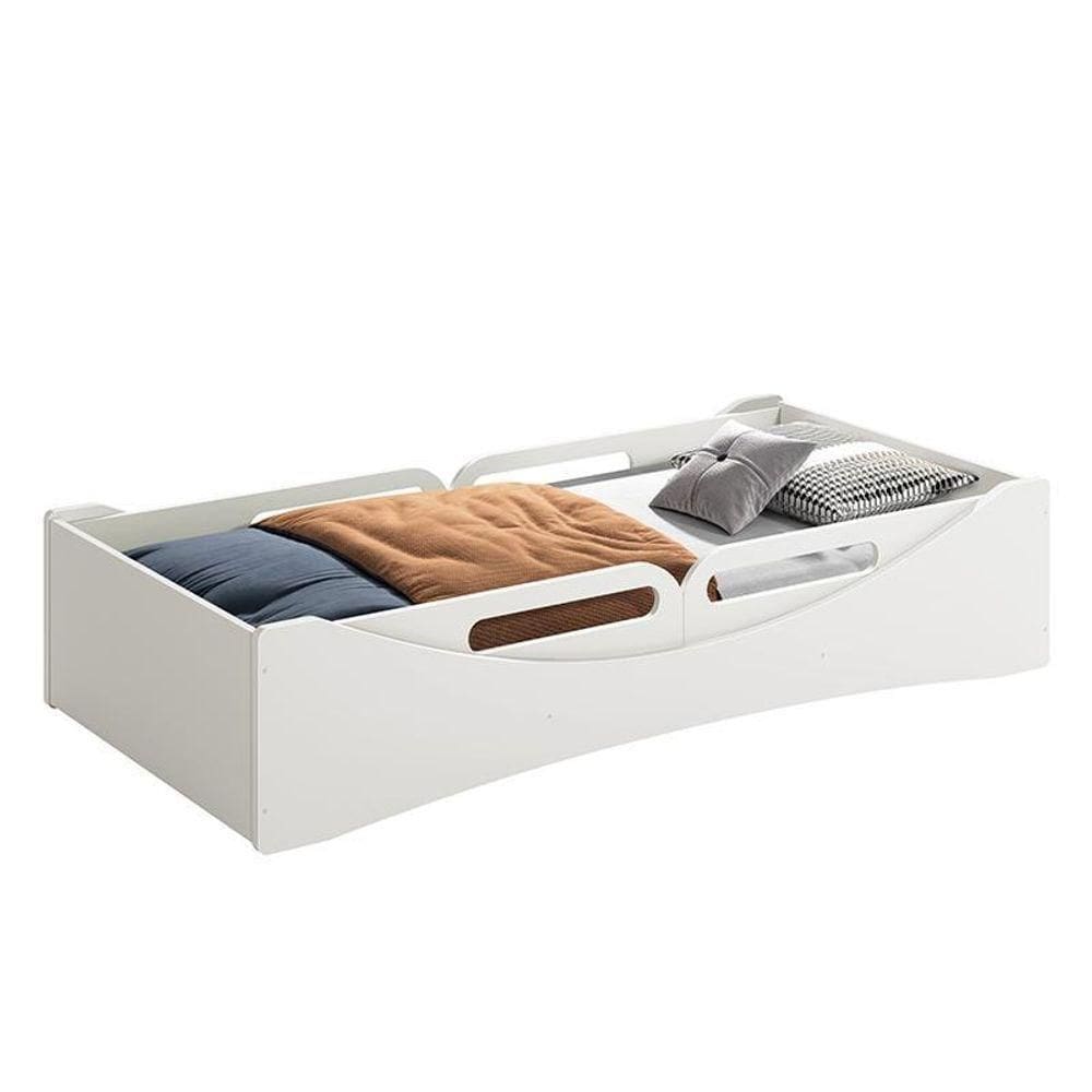 Cama Evolutiva Luna Branco Fosco, 2 Kits Proteção Lateral Usinada E Colchão D20 - Reller Móveis Branco Fosco