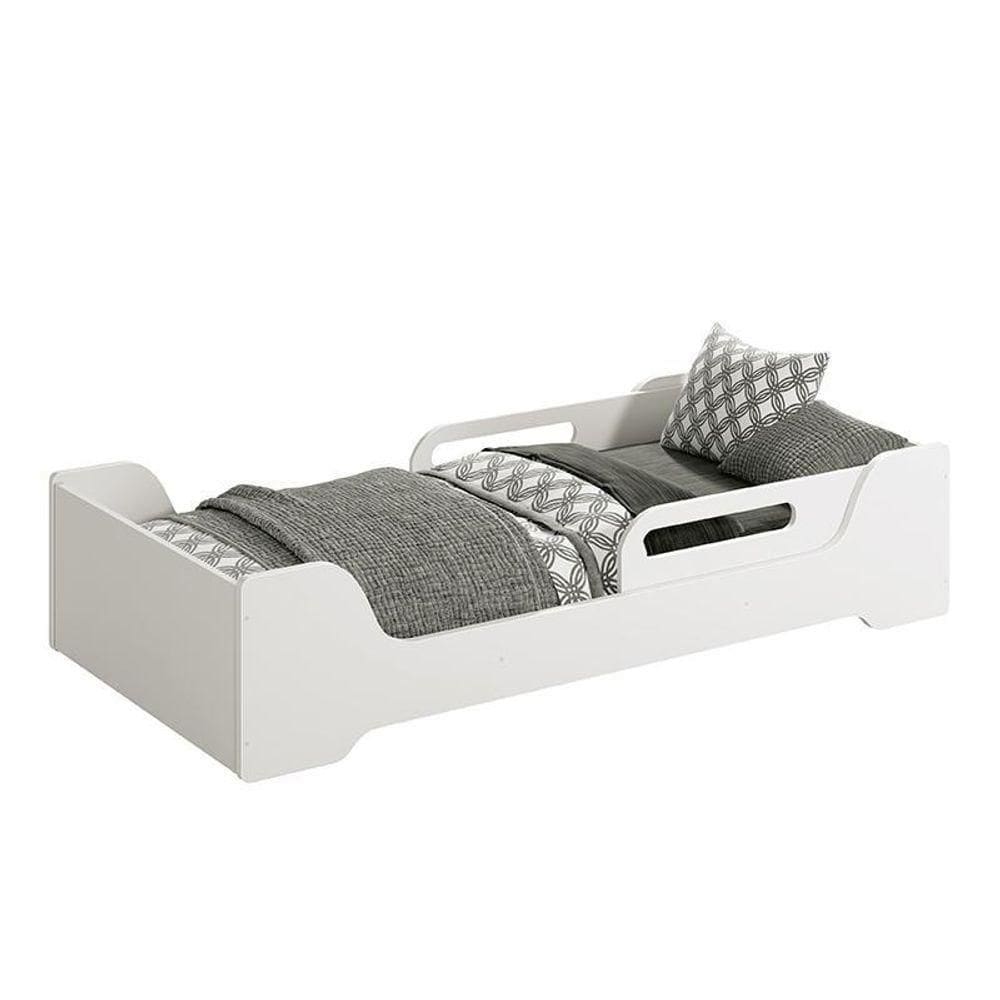 Cama Evolutiva Zaki Branco Fosco Com Proteção Lateral Usinada E Colchão D20 - Reller Móveis Branco Fosco