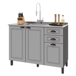 Balcão De Cozinha Firenze 120cm 3 Portas E 2 Gavetas Chumbo-titânio Sem Tampo - Indékes Chumbo-titânio