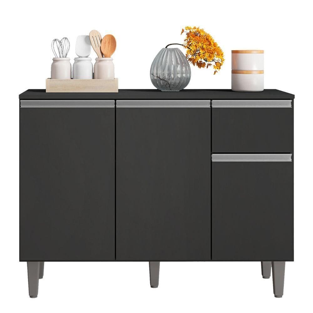 Balcão Com Tampo Vanessa 3 Portas 105 Cm Cinza Ajl