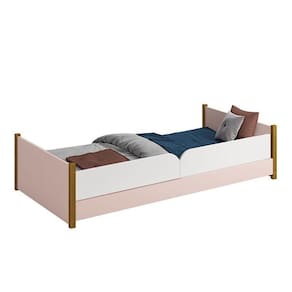 Cama Evolutiva Ravi Rosa Fosco Pés Amadeirado, Proteção Lateral Lisa E Colchão D33 - Reller Móveis Rosa Fosco