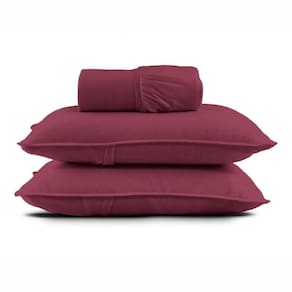 Jogo De Cama King Malha Lisa Com Elástico 100% Algodão - Linha Casa - Vermelho