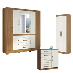 Guarda Roupa Casal Nápole 2045149 e Armário Multiuso 2000191 e Cômoda Milão Atacama Off White - Aramóveis
