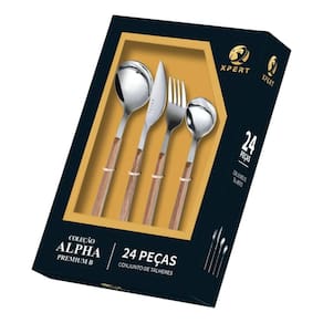 Faqueiro 24 Pçs Aço Inoxidável Cabo Slim Madeira Alphapremium