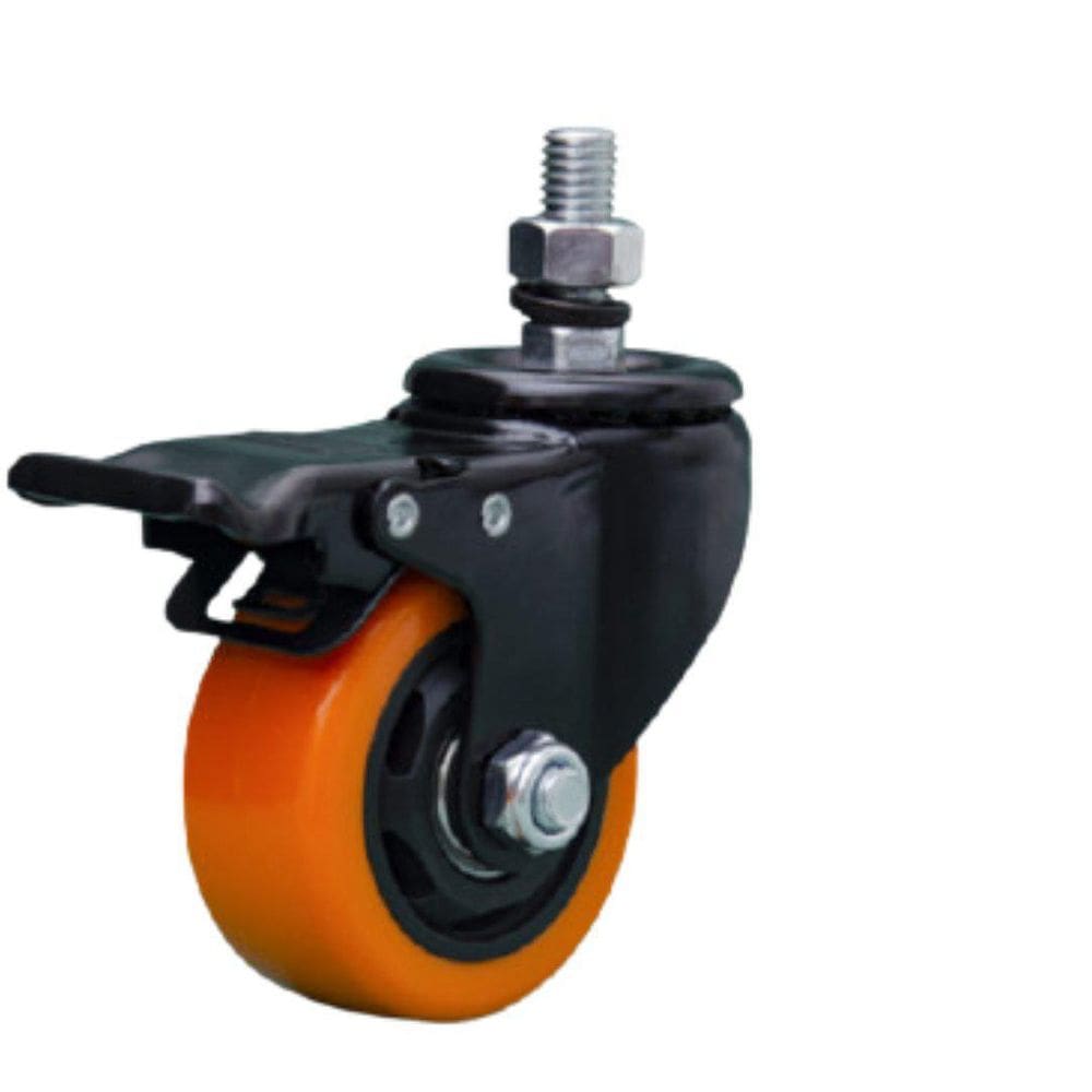 Rodizio Black Espiga Giratoria 3` Com Freio Laranja 6596