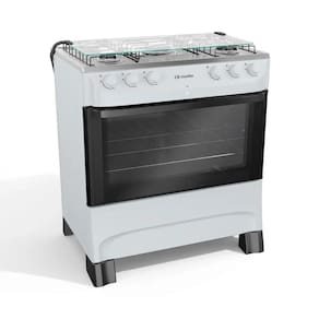 Fogão 5 Bocas a Gás Mueller com Acendimento Automático e Forno 81,6L Branco Bivolt - MFI5BB