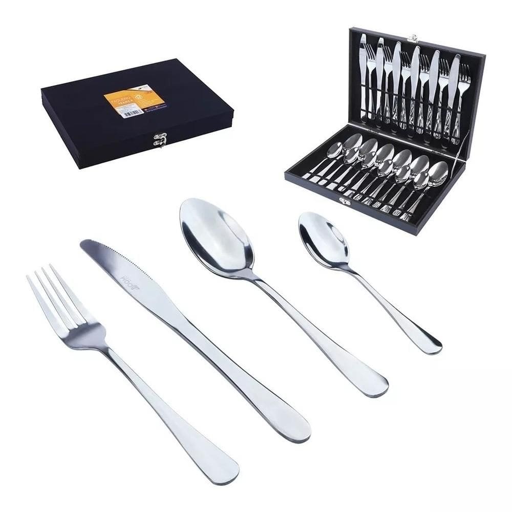 Kit Faqueiro Maleta Premium 24 Peças Conjunto Talheres Inox