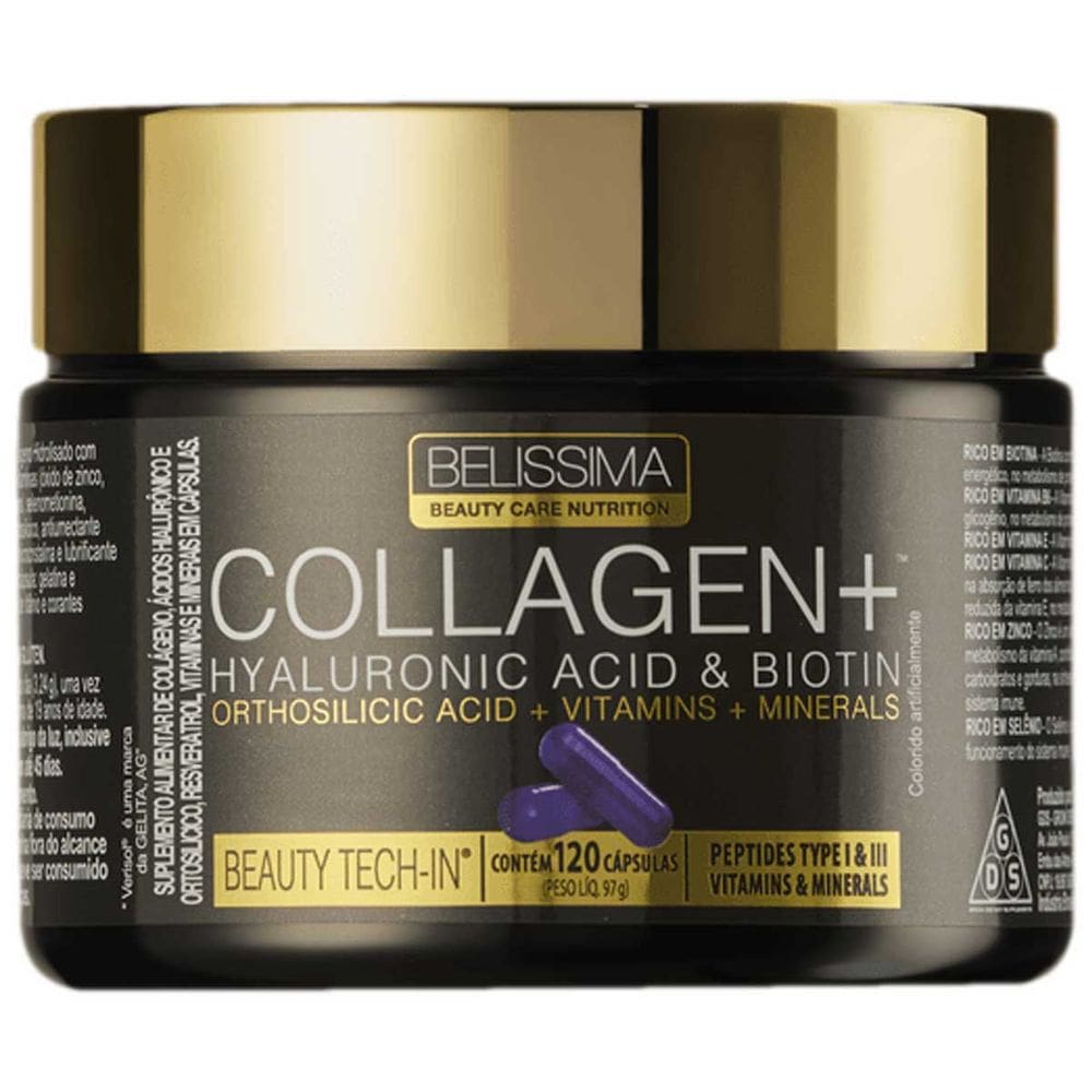Collagen Plus Ácido Hialurônico Biotina 120 cáps Belissima