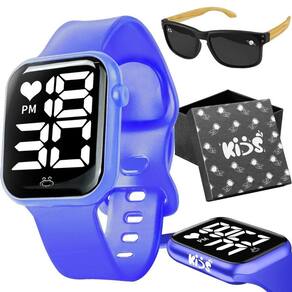 Relógio Digital Infantil + Oculos Sol Proteção Uv Menino Criança Resistente Qualidade Premium Azul