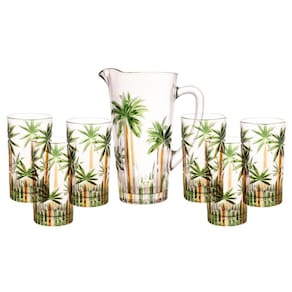 Conjunto Jarra Com 6 Copos De Cristal Palm Tree Handpaint - Wolff