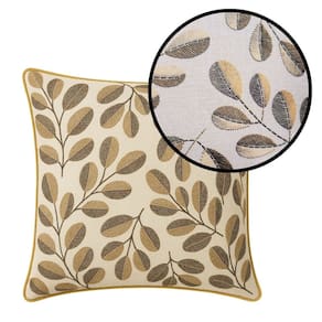 Capa de Almofada Tecido Daphne Luxo Folhagens Creme 42x42cm - Jolitex