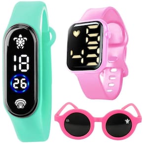 Oculos + Bracelete + Relogio Prova Dagua Infantil Digital Fundo Mar Pulseira Ajustavel Menina Rosa