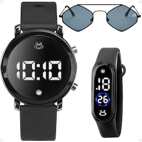Relogio Led Preto Feminino + Bracelete Digital + Oculos Sol Garantia Proteção Uv Black Piano Digital