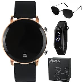 Relogio Aço Banhado Digital Feminino + Oculos Sol + Caixa Preto Casual Dourado Moda Presente