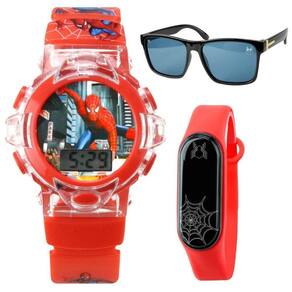 Relogio Digital Homem Aranha Infantil + Oculos Proteção Uv Ajustavel Presente Vermelho Menino