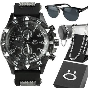 Relogio Preto Aço + Oculos Sol Pesado Ponteiro Preto Ajustavel Presente Inoxidável Social Autentico
