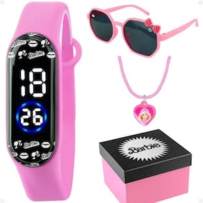 Relogio Infantil Digital Rosa Barbie + Caixa + Oculos Sol Resistente Menina Proteção Uv Presente