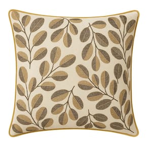 Almofada Cheia Tecido Daphne Luxo Folhagens Creme Com Enchimento 42x42cm - Jolitex