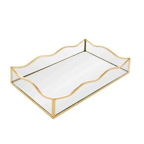 Bandeja com Espelho Ocean 20x30x4 cm Metal Dourada Lyor