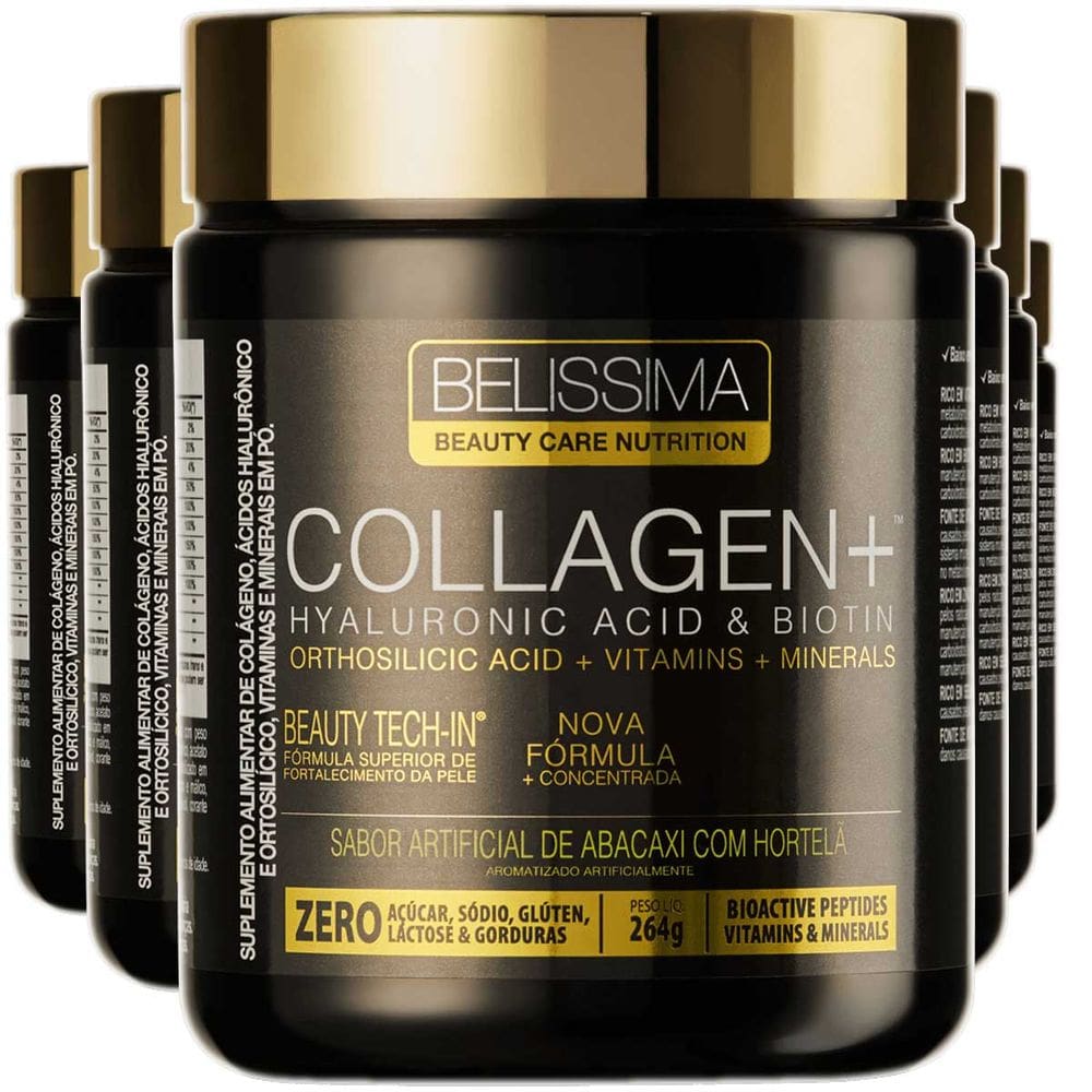 Kit 6x Colágeno Collagen Plus 264g Belíssima Abacaxi Hortelã