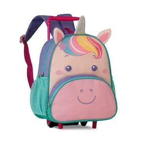 Mochila De Rodinhas Infantil Unicornio Roxo Confortável, Prática E Super Fofa Para As Crianças