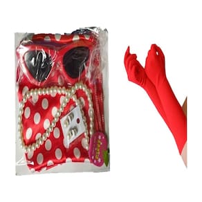 Kit Fantasia Anos 50 60 Lenço Óculos Brinco Colar Luva Festa
