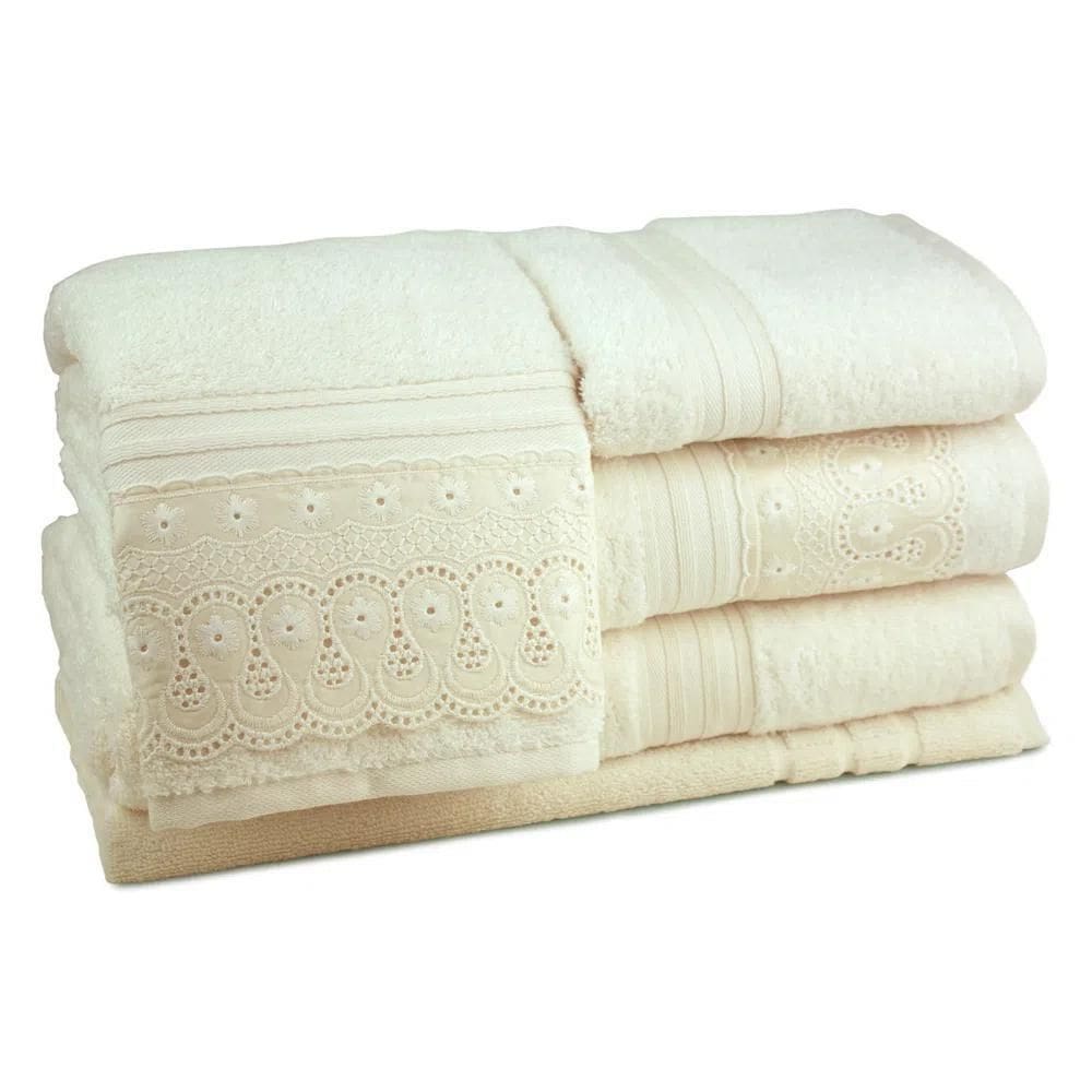 Jogo De Banho Com Renda Algodão Egípcio Pérola 5 Peças